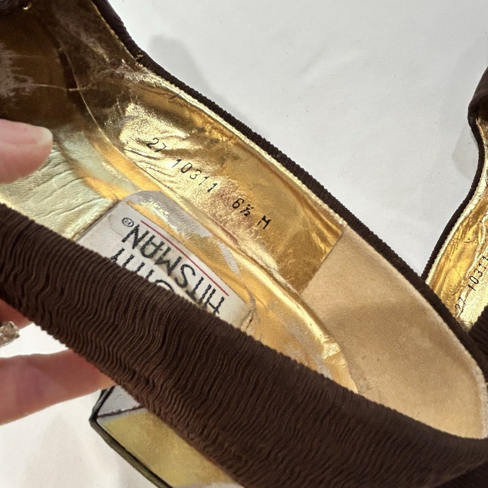 Vintage Timothy Hitsman Textured Gathered  Fabric Women's Sz 6.5 Shoe Pump Brown - Picture 7 of 9